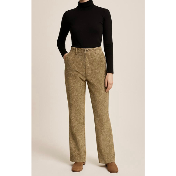 Hugo Buscati Womens Pants Size 16 Khaki Wide Leg Velvet Intricate Design Western - Picture 1 of 12
